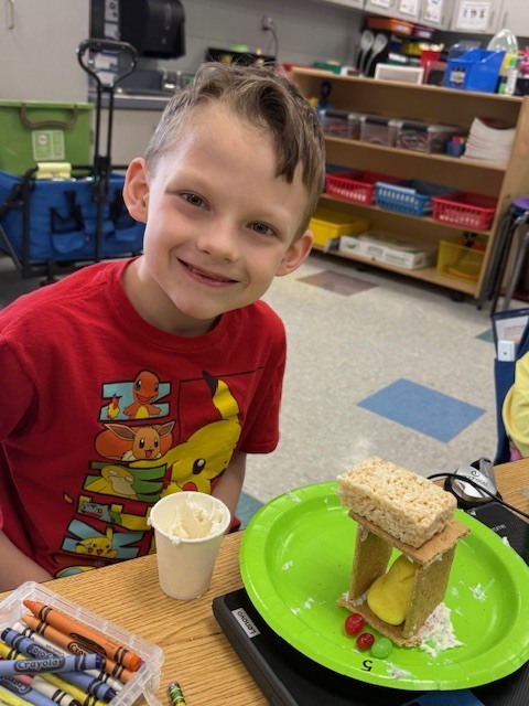 Mrs. Wells’s class had some eggs-tra egg-citing learning activities to go along with the book Rechenka’s Eggs by Patricia Polocco. They built and ate the cutest little Peep houses and measured with jellybeans.
