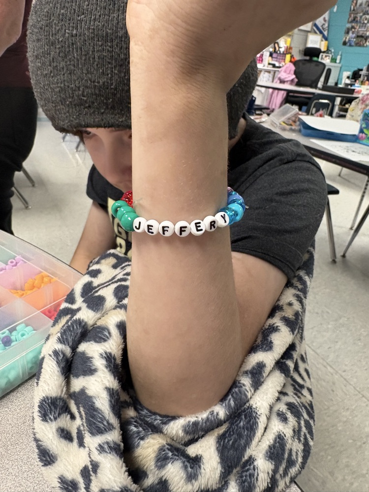 J is for Jewelry Day. The kids made bracelets today.