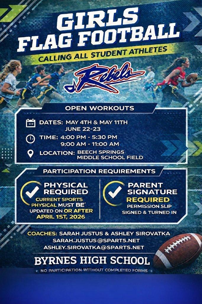 Flyer for girls flag football. Details in post.
