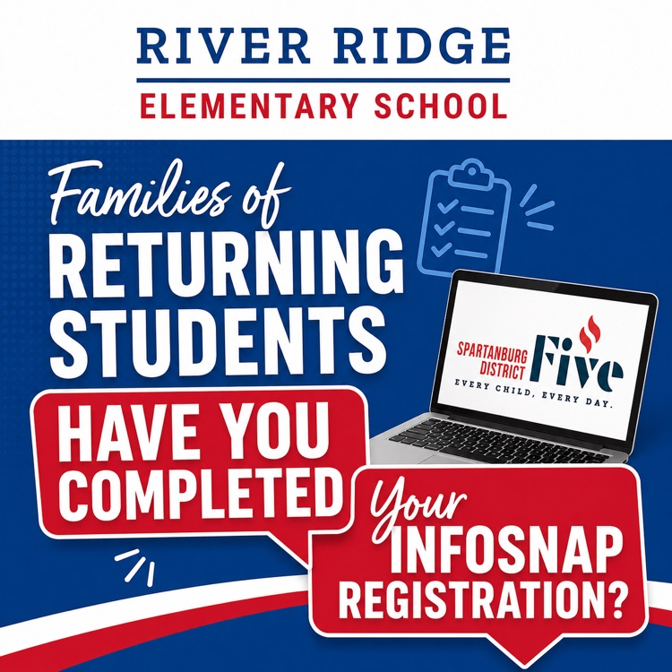 graphic in red white and blue saying returning students need to register online at infosnap