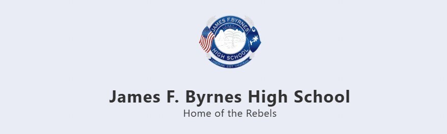 School emblem and text "James F. Byrnes High School Home of the Rebels"