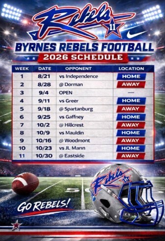 Byrnes Football Schedule Fall 2026