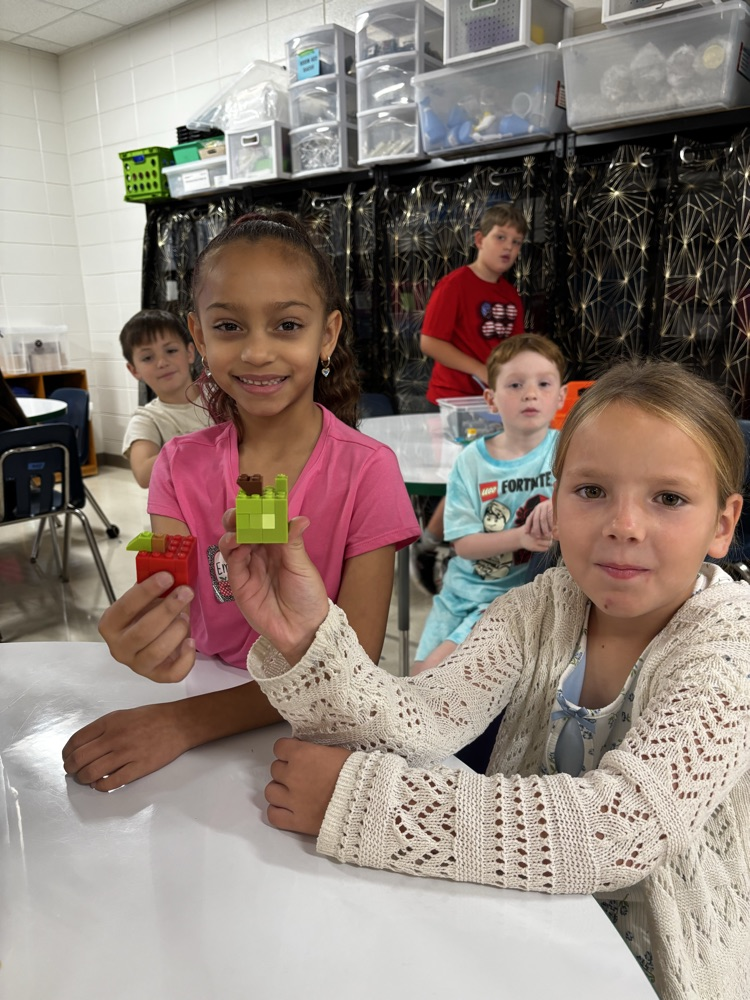 students built apples out of LEGO bricks