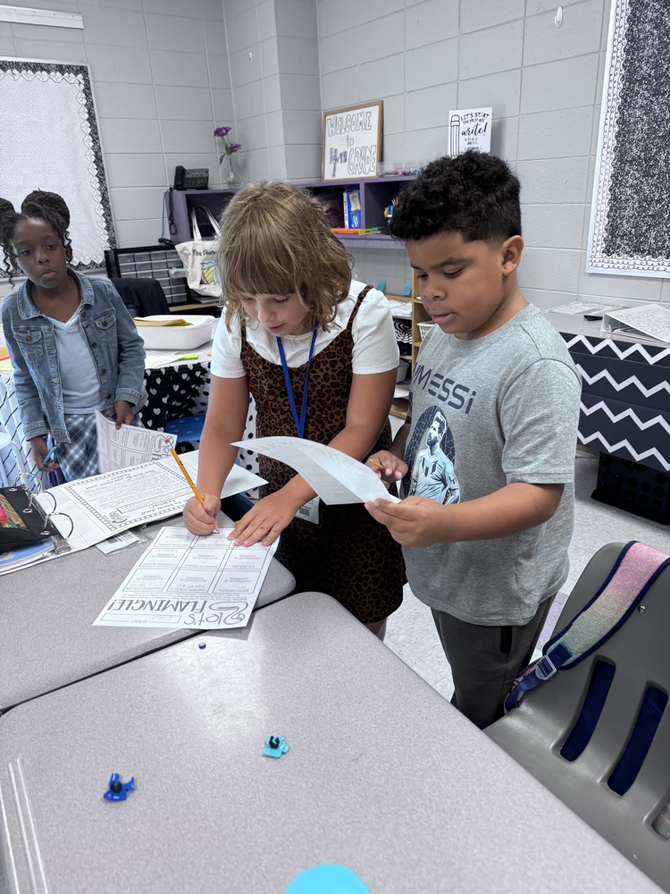 4th graders working together on a group project in the classroom