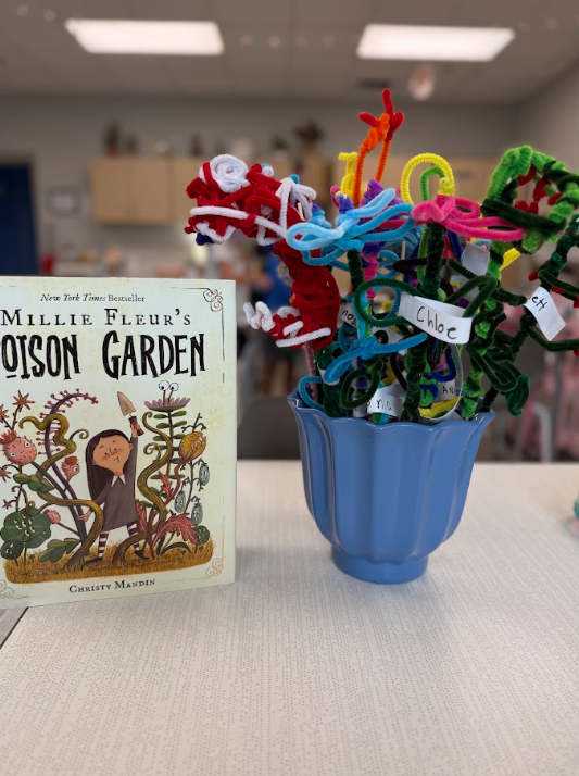 This is a picture of a craft that students completed after reading Millie Fleur's Poison Garden.