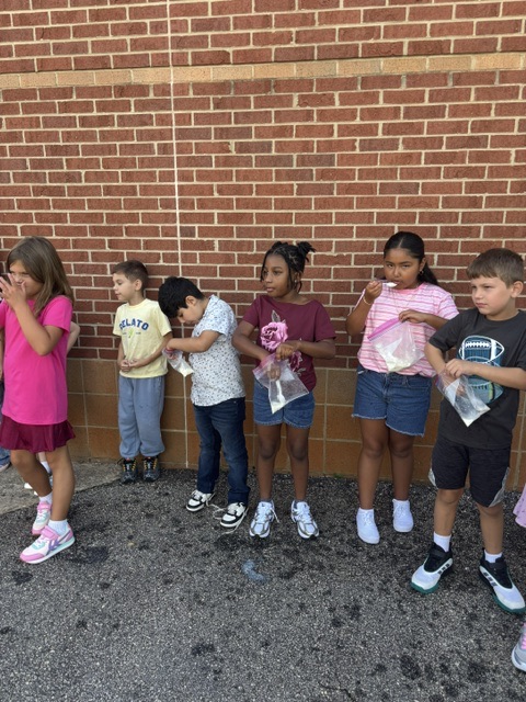 children outside making ziplock ice cream 