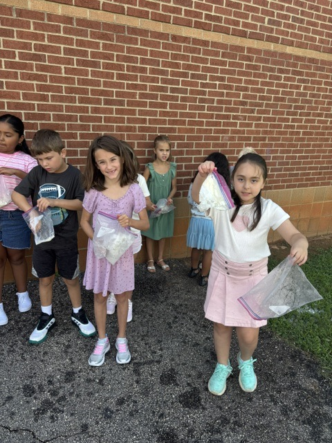 children outside making ziplock ice cream 