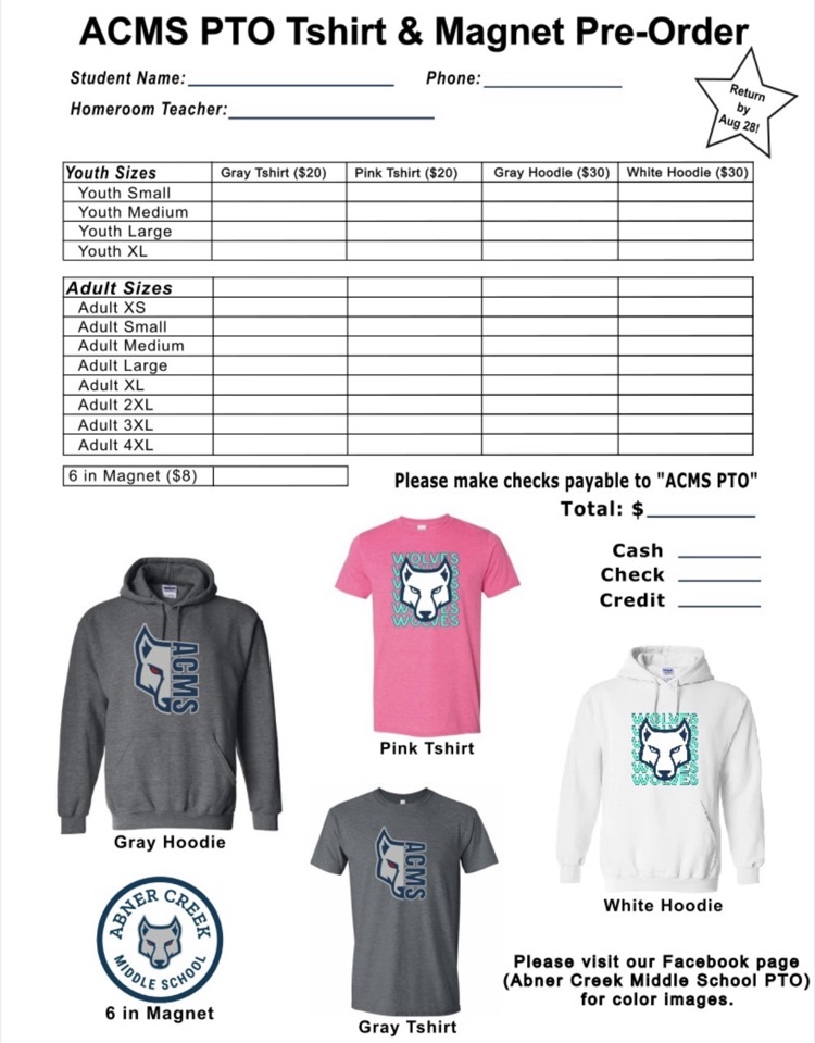 PTO shirt order forms
