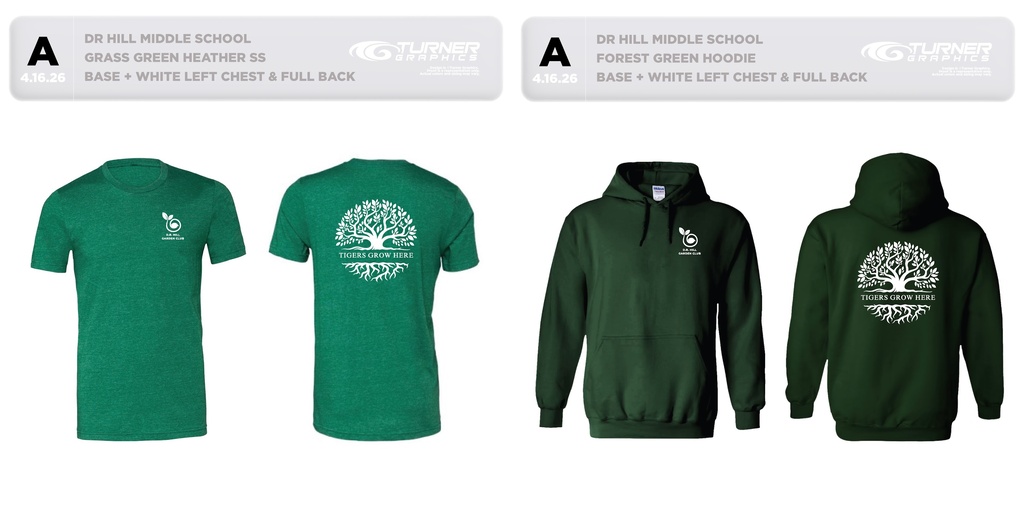 photograph of green garden club t-shirt and hoddie