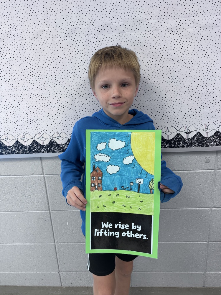 student sharing artwork and quote