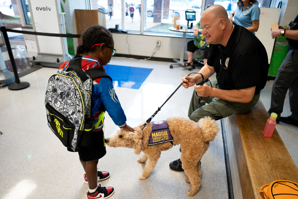 therapy dog with students