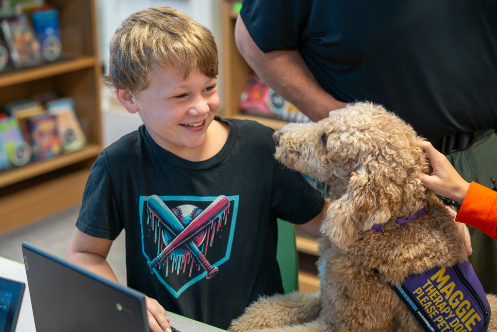 therapy dog with students