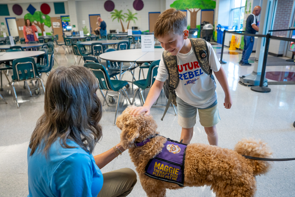 therapy dog with students