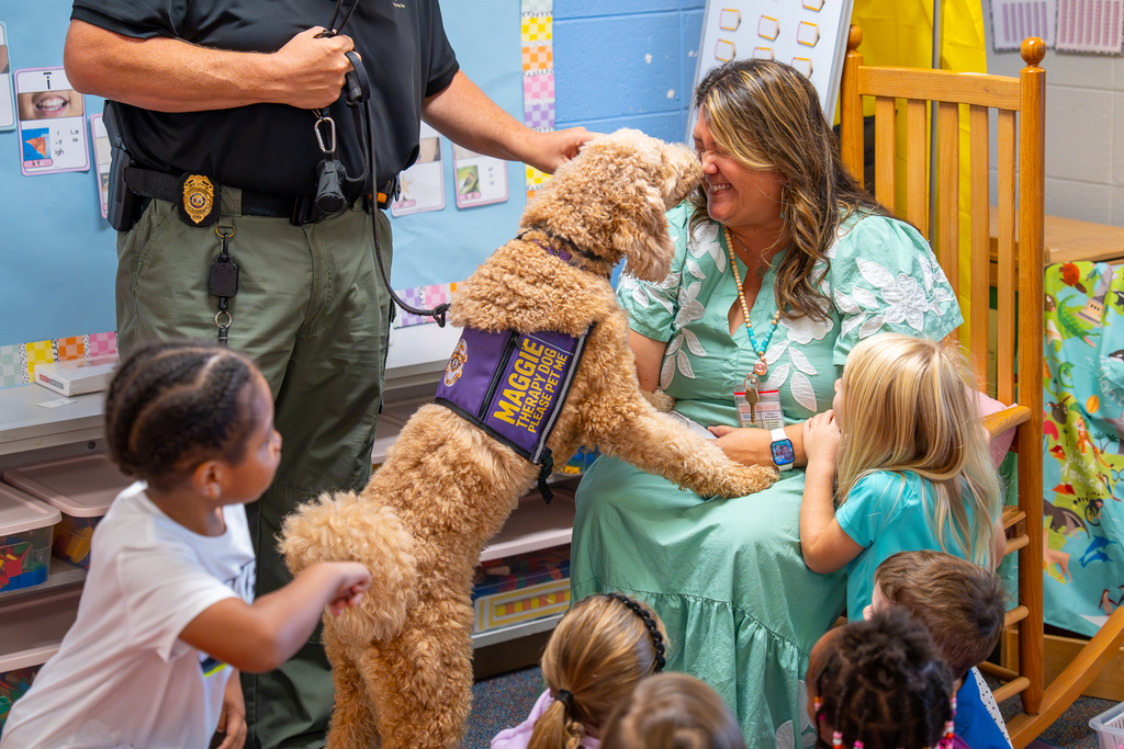 therapy dog with students