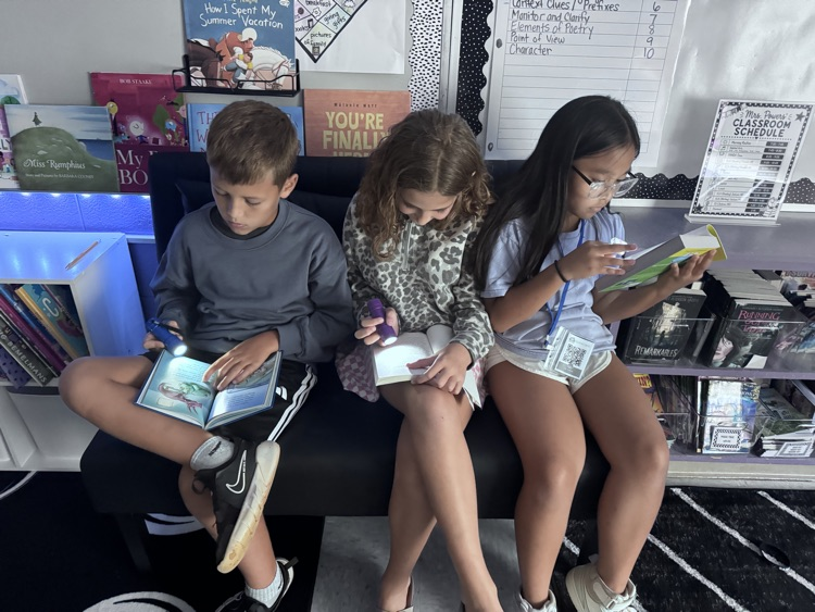 students reading with flashlights 