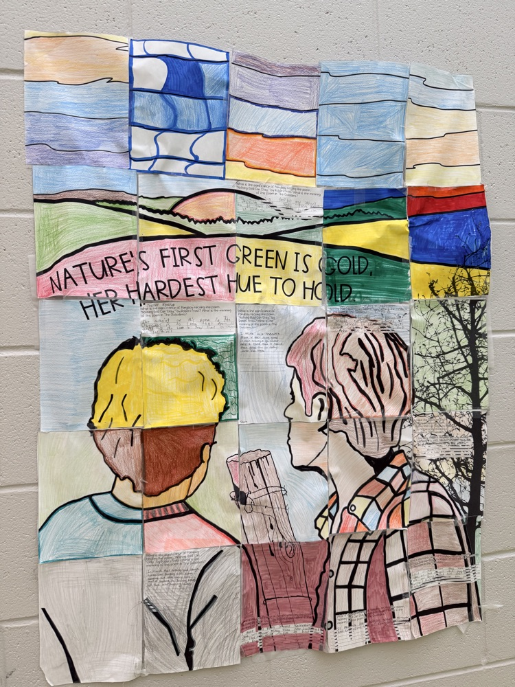 student work hanging in the hallway