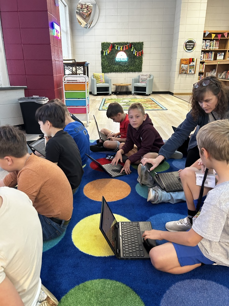 students in the library
