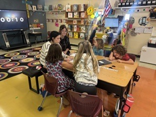Spearfish High School government students working in classrooms with students.