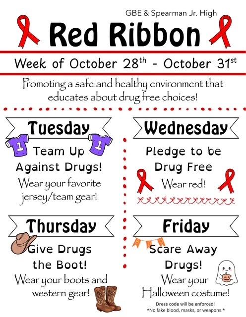 Red Ribbon Dress up Days schedule 
