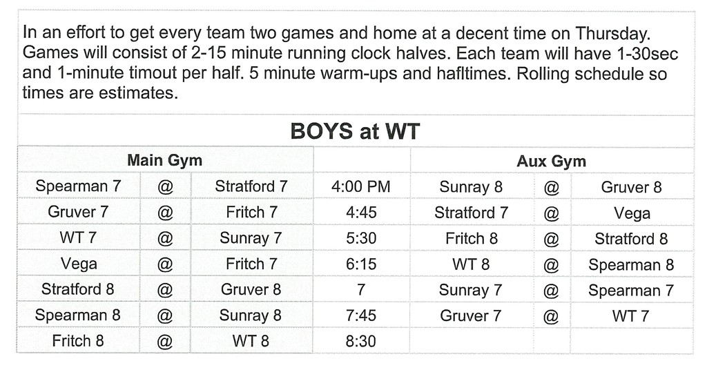 Boys @ Stinnett - schedule