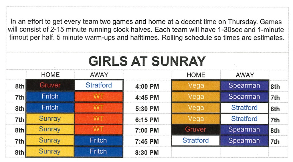 Girls @ Sunray - schedule