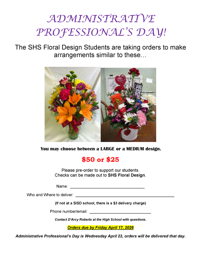 Administrative Professional Day April 22nd! Place your orders by April 17