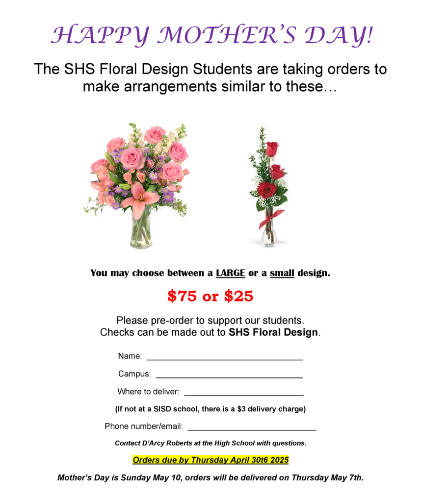 Mother's Day is May 10th order form