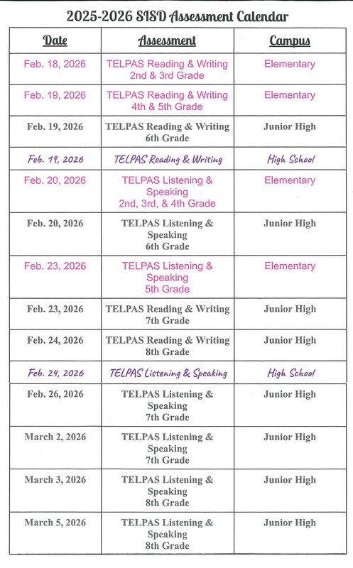 Assessment calendar