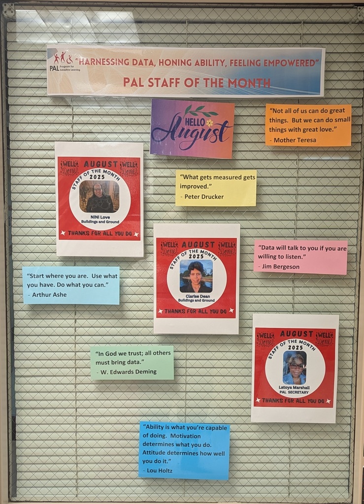 PAL Staff of the Month Board for August 2025