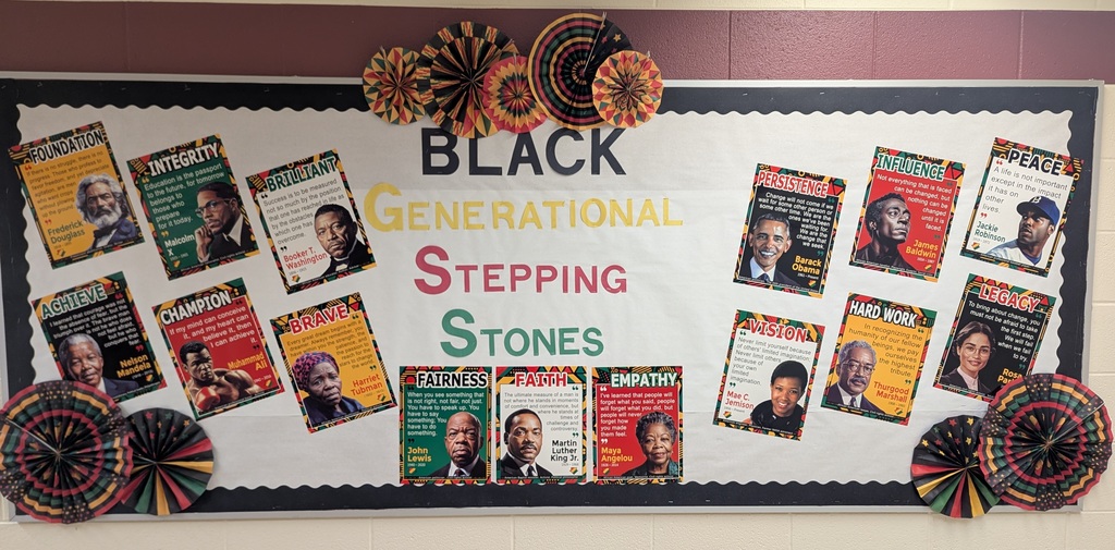 Photo board of famous African Americans in Independence Elementary.