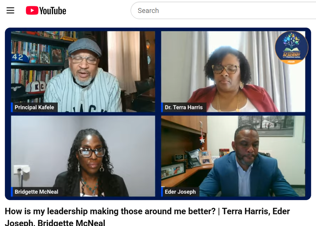 Screenshot of Principal Kafele Youtube channel including SPEED's Bridgette McNeal
