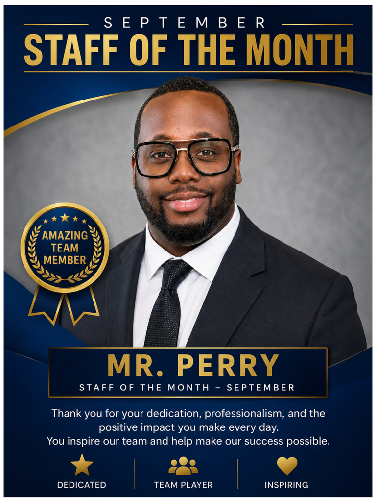 Mr. Perry - Academy for Lifelong Learning Staff of the Month September 2026