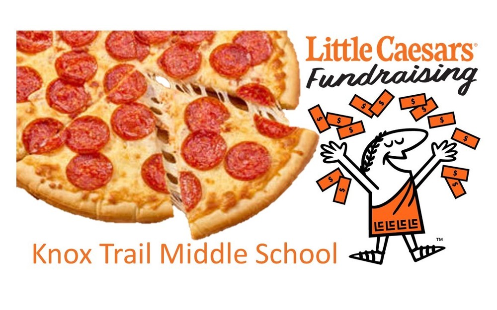 Pepperoni Pizza with slice and Little Caesars Fundraising Logo