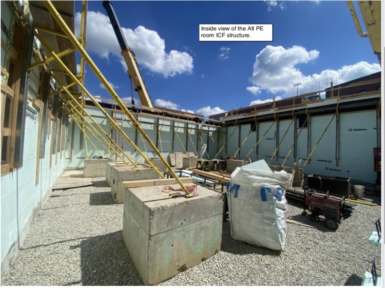 David Prouty High School Building Project Update #182: Construction progress photos of the phase 2 ICF addition, pier foundations, structural steel, masonry renovations & underground utilities. @ChooseSEBRSD @MASC_SchoolComm @MASchoolsK12 @Mass_SBA