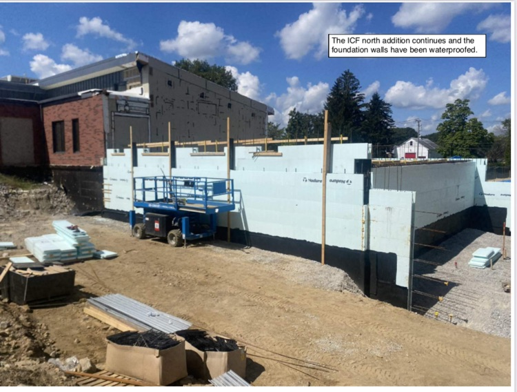 David Prouty High School Building Project Update #182: Construction progress photos of the phase 2 ICF addition, pier foundations, structural steel, masonry renovations & underground utilities. @ChooseSEBRSD @MASC_SchoolComm @MASchoolsK12 @Mass_SBA