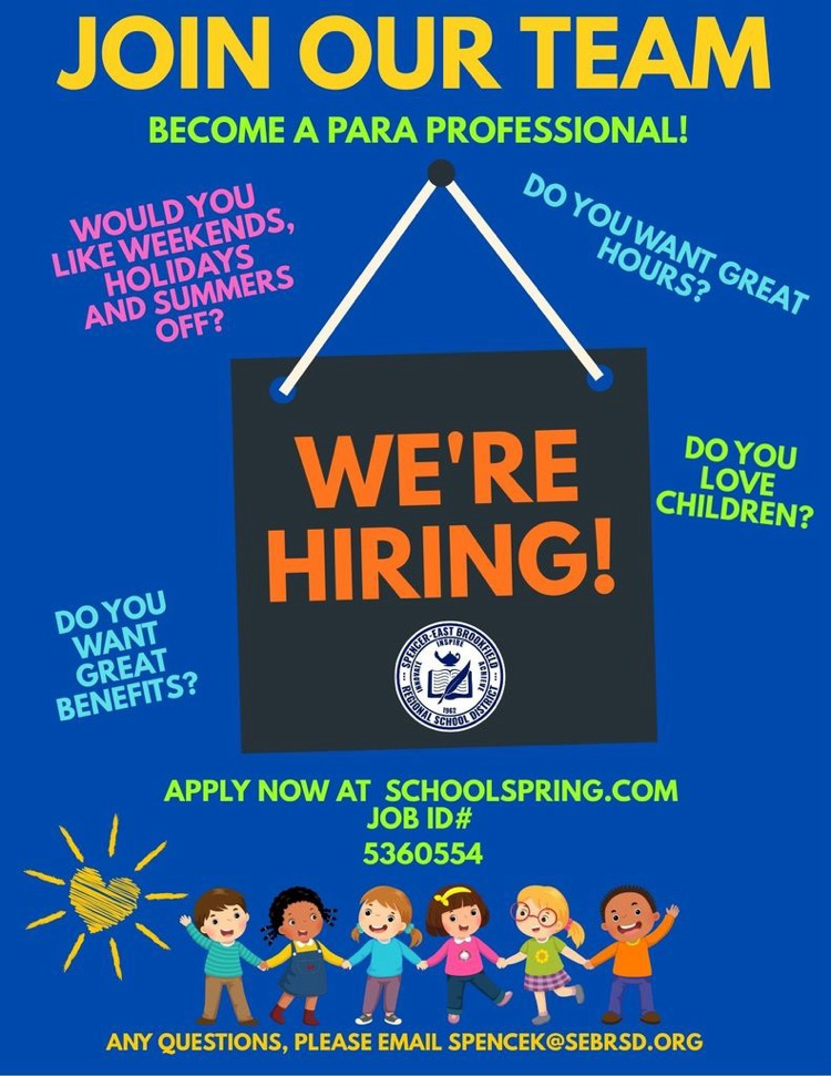 We are hiring! @ChooseSEBRSD Join our team by becoming a paraprofessional... Apply now at www.schoolspring.com! Job #5360554