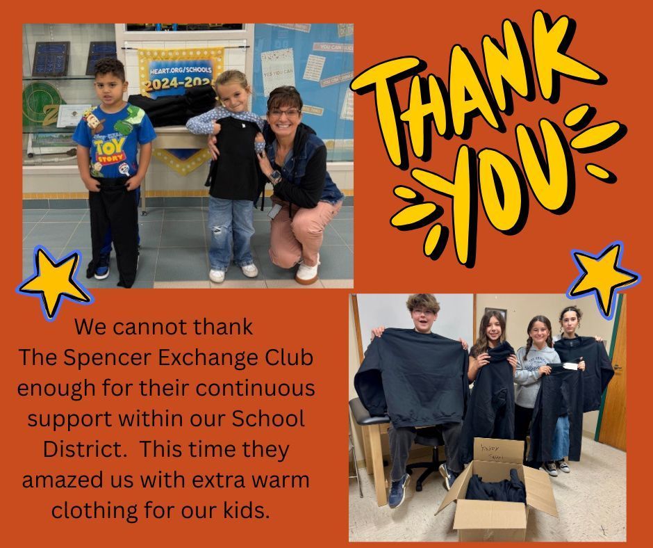 Thank you to the Spencer Exchange Club for their continuous donations. 
