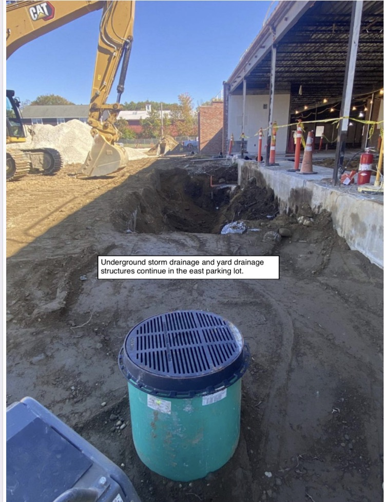David Prouty High School Building Project Update #191: Construction progress photos of the ICF addition, entrance sign, underground storm drainage & the timber guardrails. @ChooseSEBRSD @MASCSchoolComm @MASchoolsK12 @Mass_SBA