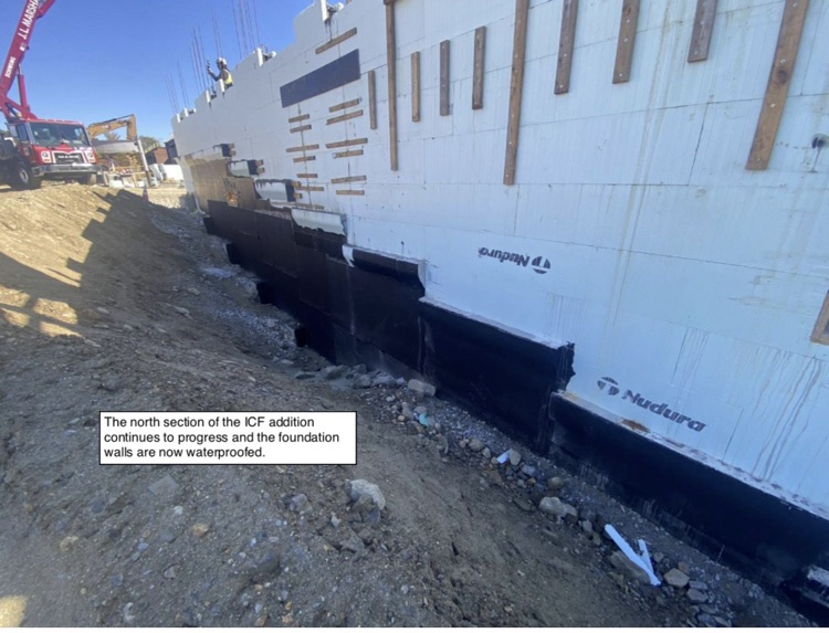 David Prouty High School Building Project Update #192: Construction progress photos of the ICF addition, entrance sign, underground storm drainage & the timber guardrails. @ChooseSEBRSD @MASCSchoolComm @MASchoolsK12 @Mass_SBA