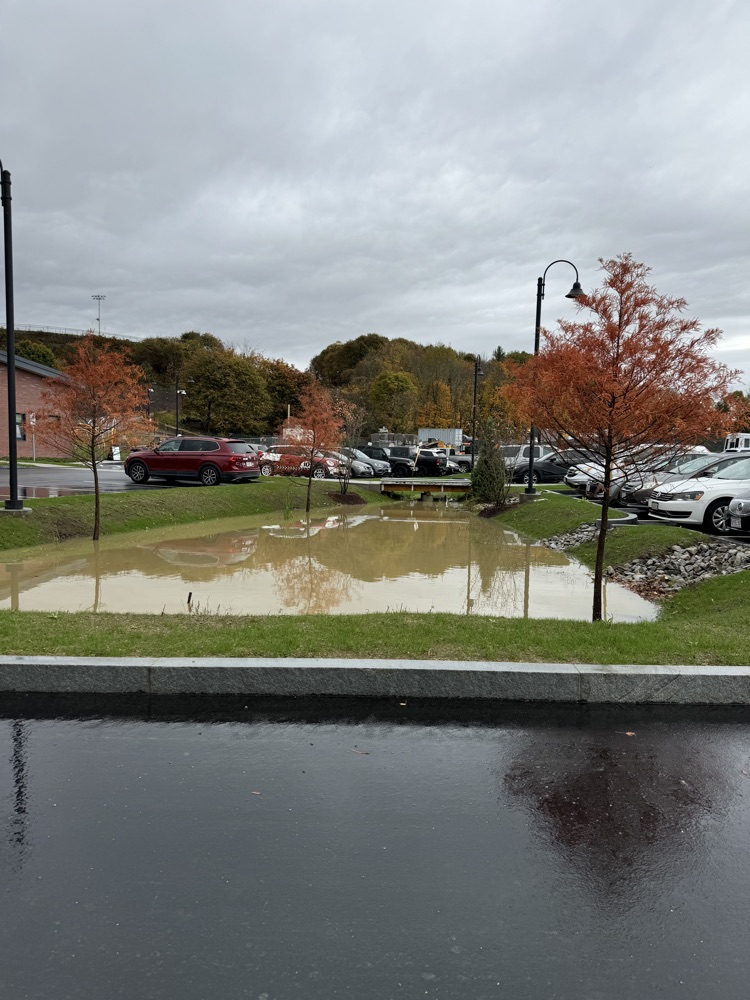 Our retention pond at David Prouty High School doing what retention ponds do well! @ChooseSEBRSD @MASchoolsK12 @MASCSchoolComm