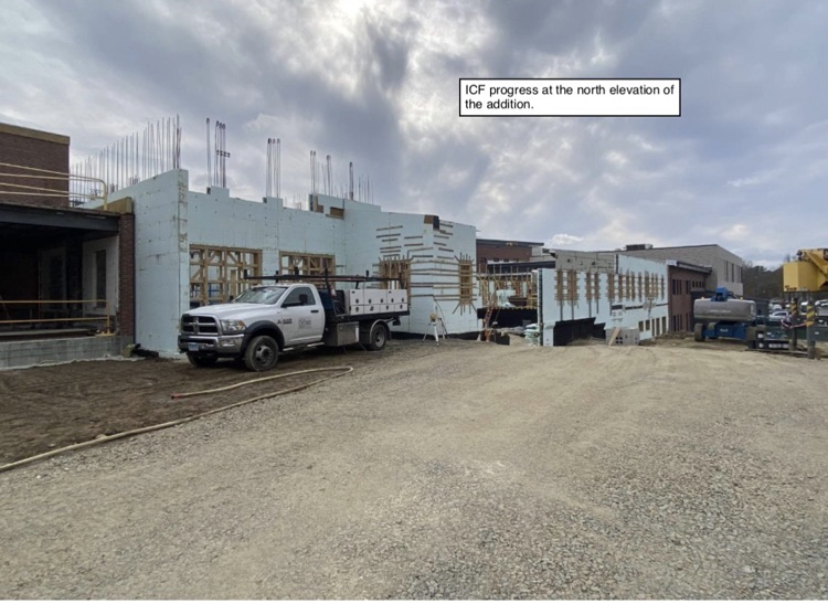 David Prouty High School Building Project Update #195: Construction progress photos of the ICF structure, underground electrical & plumbing, and the A wing renovation. @ChooseSEBRSD @MASCSchoolComm @MASchoolsK12 @Mass_SBA