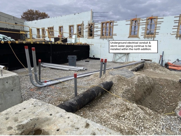 David Prouty High School Building Project Update #195: Construction progress photos of the ICF structure, underground electrical & plumbing, and the A wing renovation. @ChooseSEBRSD @MASCSchoolComm @MASchoolsK12 @Mass_SBA