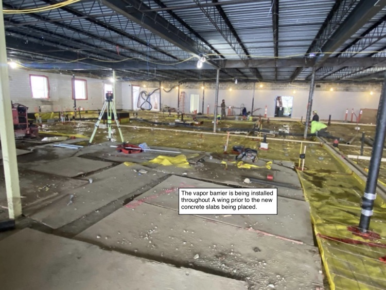 David Prouty High School Building Project Update #199: Construction progress photos of new moisture protection in A wing, overhead plumbing, masonry restoration & structural steel. @ChooseSEBRSD @MASCSchoolComm @MASchoolsK12 @Mass_SBA 