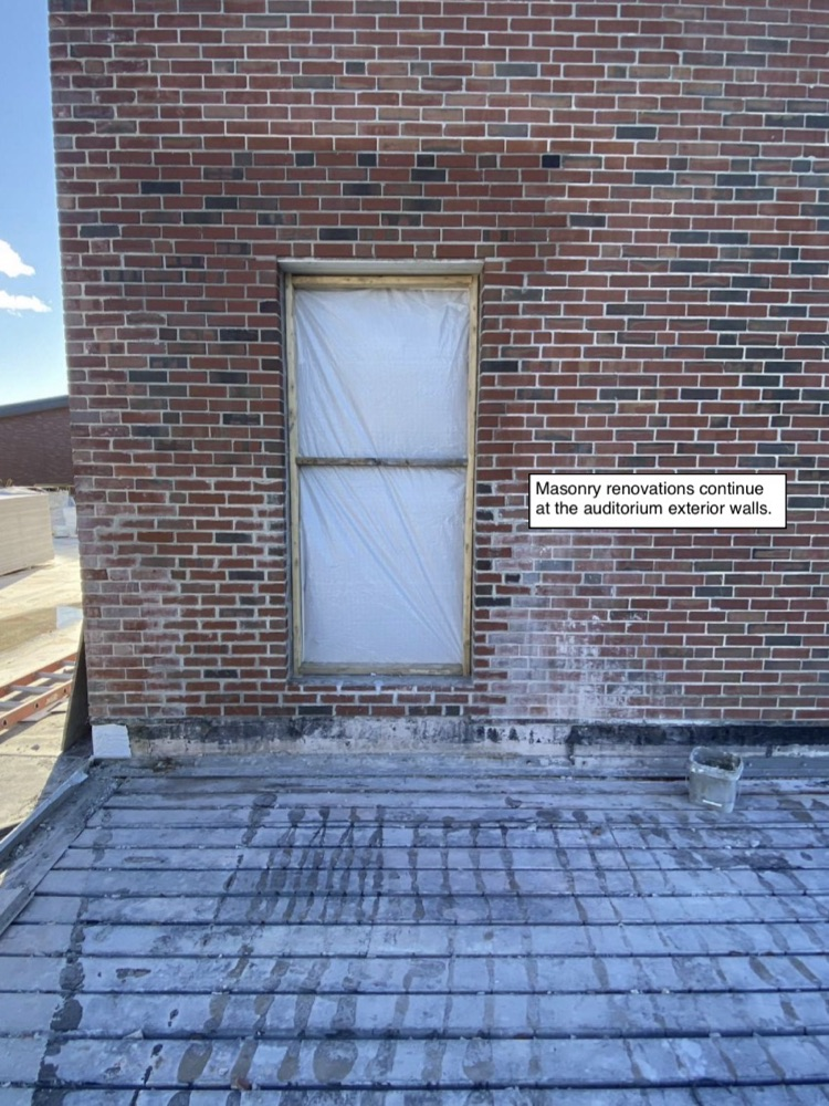 David Prouty High School Building Project Update #199: Construction progress photos of new moisture protection in A wing, overhead plumbing, masonry restoration & structural steel. @ChooseSEBRSD @MASCSchoolComm @MASchoolsK12 @Mass_SBA 