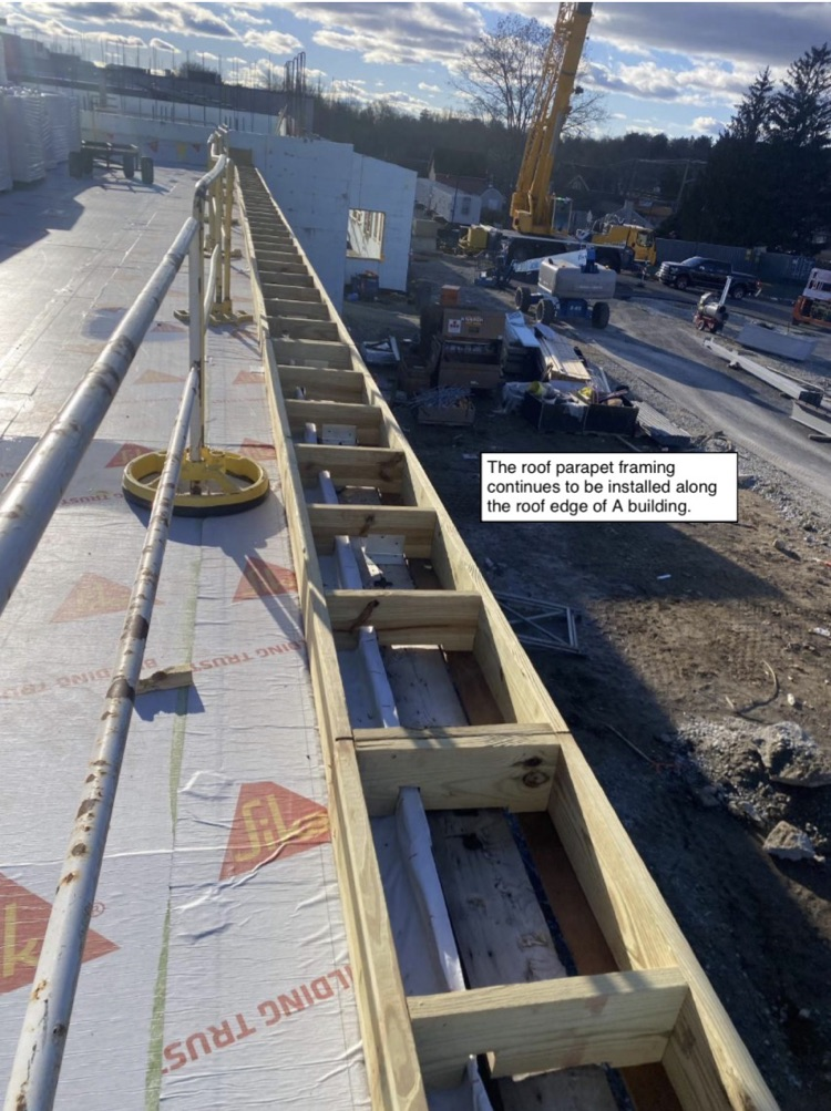 David Prouty High School Building Project Update #200: Construction progress photos of new moisture protection in A wing, overhead plumbing, masonry restoration & structural steel. @ChooseSEBRSD @MASCSchoolComm @MASchoolsK12 @Mass_SBA 