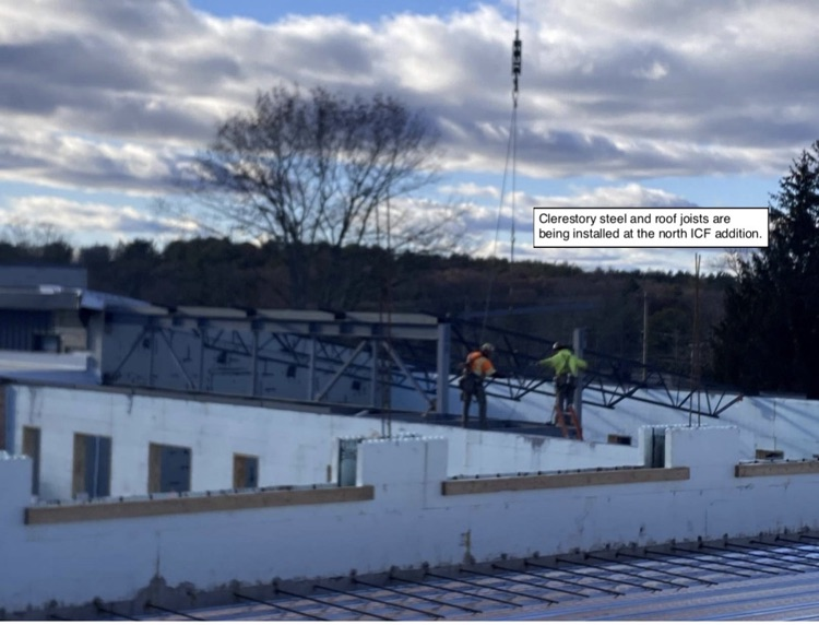 David Prouty High School Building Project Update #200: Construction progress photos of new moisture protection in A wing, overhead plumbing, masonry restoration & structural steel. @ChooseSEBRSD @MASCSchoolComm @MASchoolsK12 @Mass_SBA 
