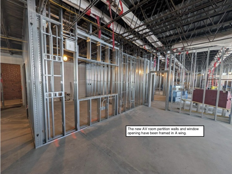 David Prouty High School Building Project Update #218: Construction progress photos of recently completed exterior masonry, the new custodial garage, interior framing & the auditorium renovation. @ChooseSEBRSD @MASCSchoolComm @MASchoolsK12 @Mass_SBA