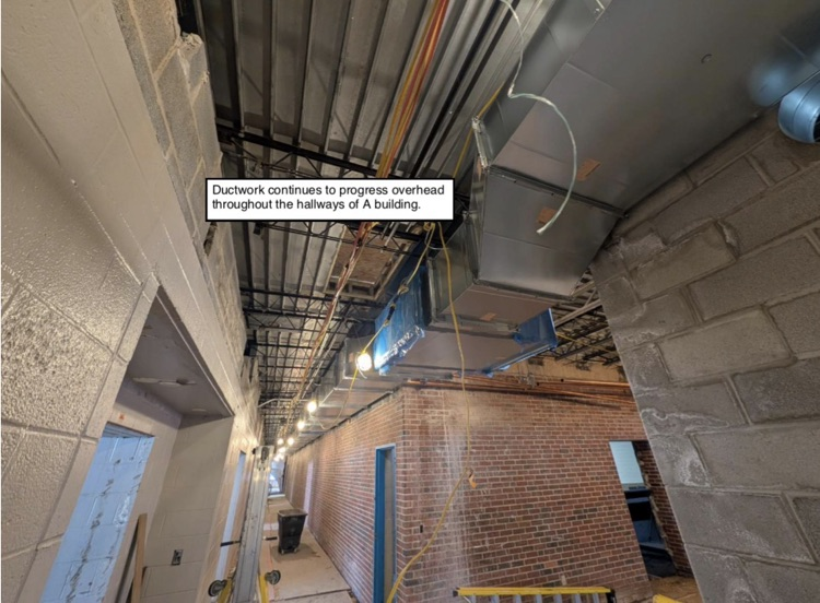 David Prouty High School Building Project Update #218: Construction progress photos of recently completed exterior masonry, the new custodial garage, interior framing & the auditorium renovation. @ChooseSEBRSD @MASCSchoolComm @MASchoolsK12 @Mass_SBA