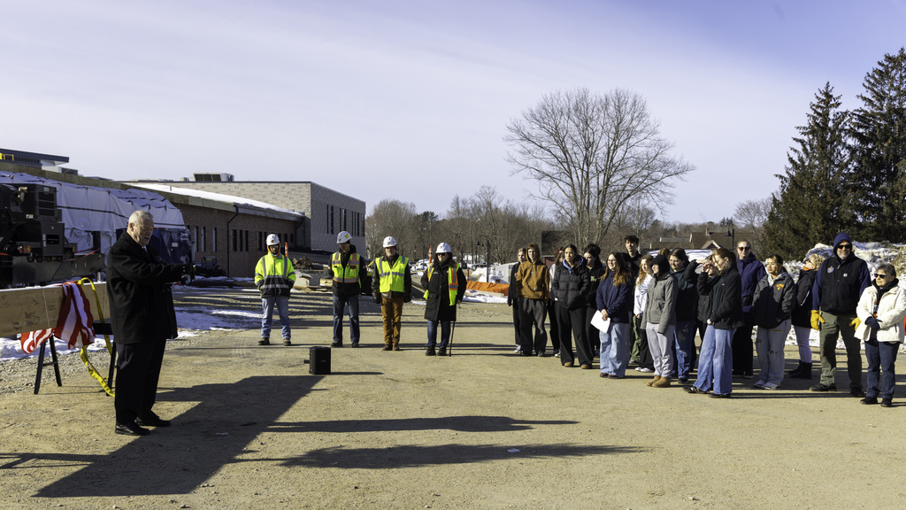 Supt Haughey welcomes everyone to the topping off ceremony
