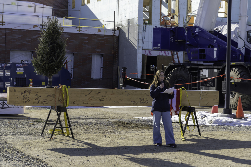 topping off ceremony 2026! Lauren Tutlis gives a speech on what this project means to the students